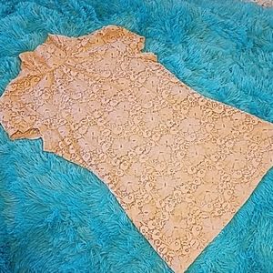 Express lace mock neck tan top